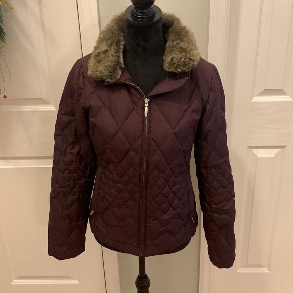 Eddie Bauer Premium Goose Down Faux Fur Collar Zip Up Puffer Coat- Size S